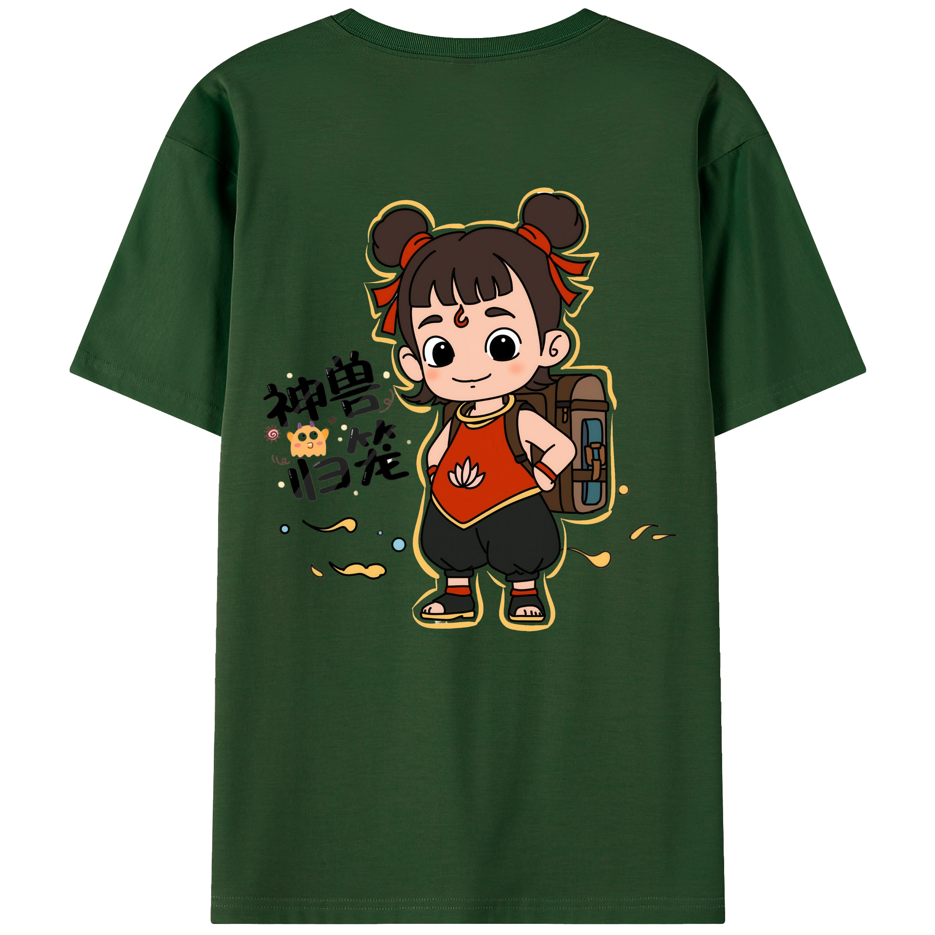 （画像用） Ne Zha 2 ナタ 魔童の大暴れ 綿100％半袖Tシャツ（背面プリント）